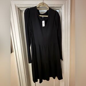 GAP Classic Black Long Sleeve Jersey Tiered Dress—XL